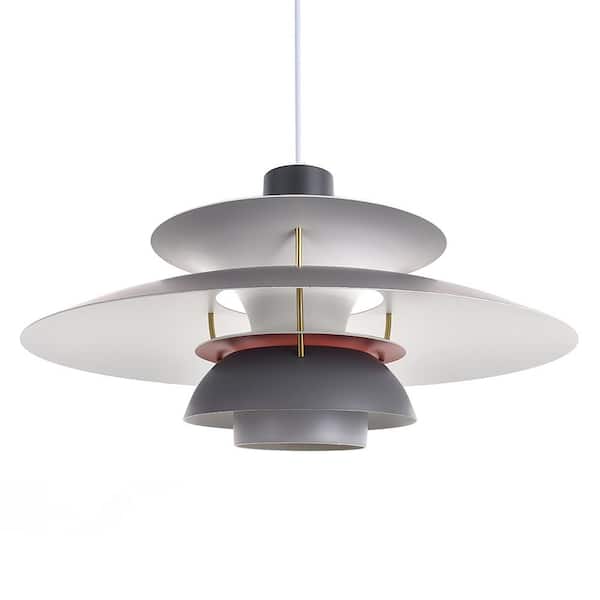 HUOKU 60-Watt 1-Light Gray Tier Pendant Light Modern Barn 3-Shade Industrial Hanging Fixture