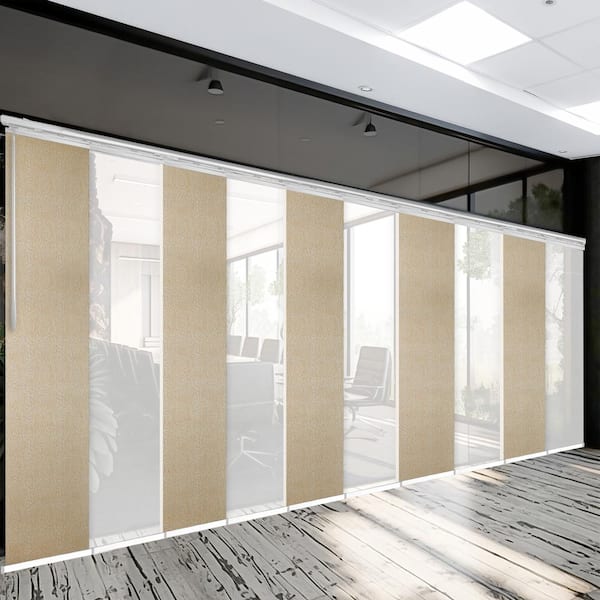 EMOH Sand Dune 120 in. - 218 in. W x 94 in. L Adjustable 10-Panel White Double Rail Panel Track with 23.5 in. Slates