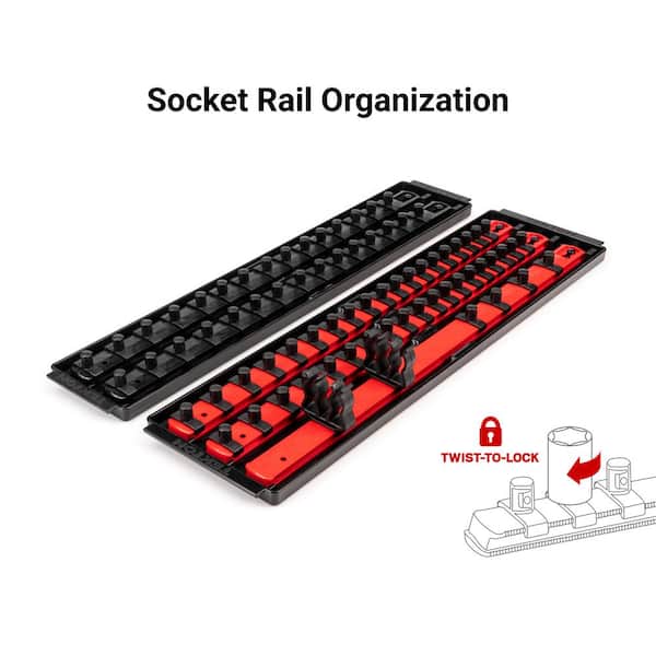 TEKTON 3/8 in. Drive 6-Point Socket and Ratchet Set with Rails (1