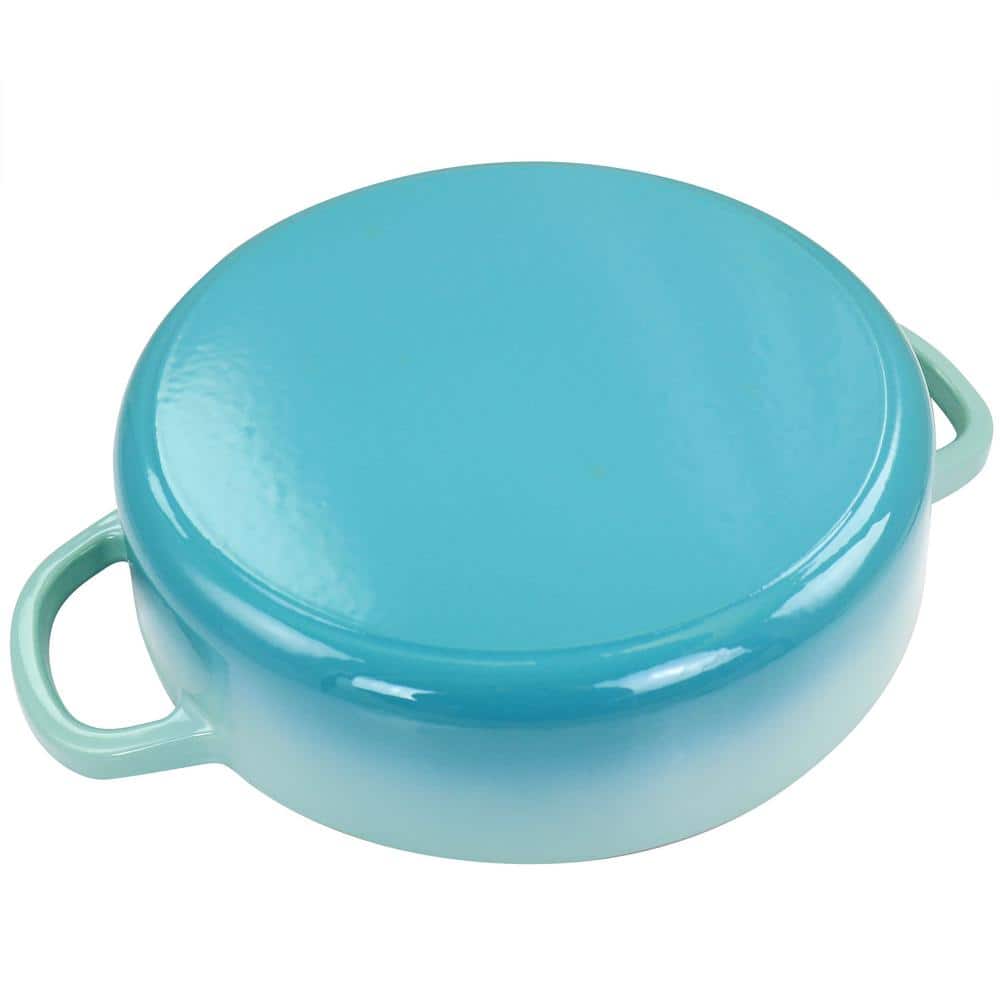 Aqua Blue Enameled Cast Iron Braiser with Lid, 5-Quart