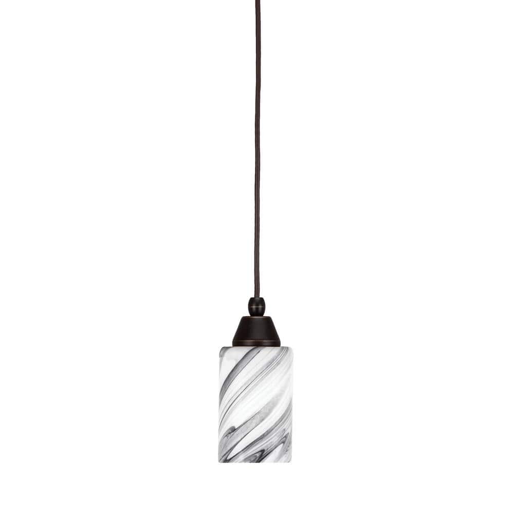 Bryson 4 in. 1-Light Dark Granite Cord Pendant Light with 4 in. Onyx Swirl 