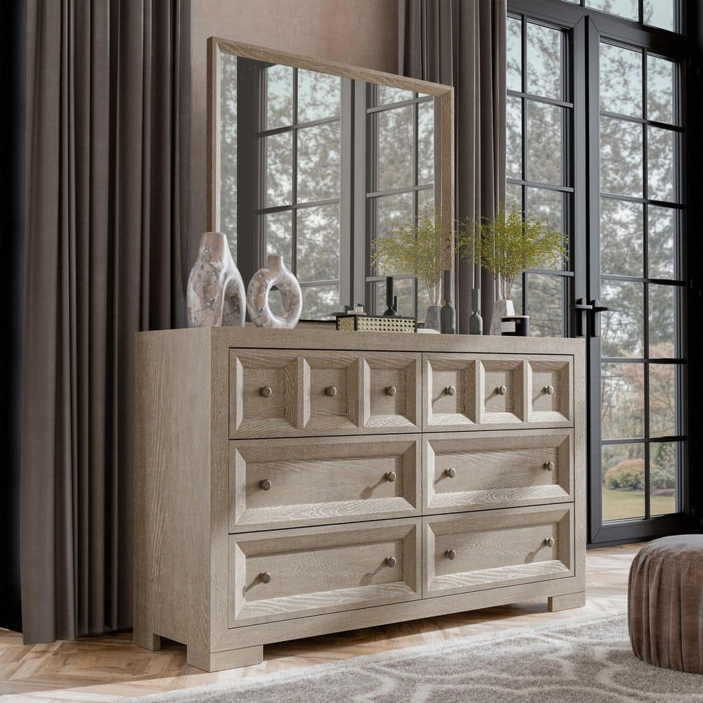 brown wood dresser with mirror Lifestyle Furniture Toffee Warm Brown 6-Drawer Dresser with Mirror