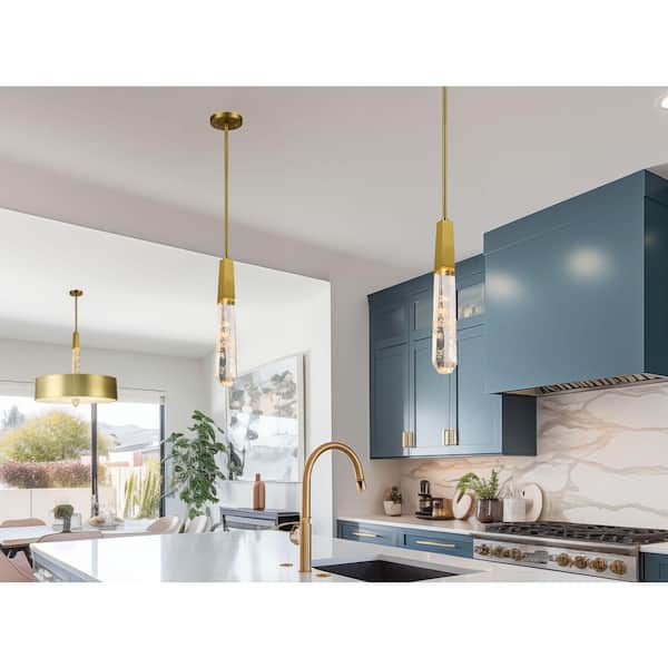 Drifting Droplets 6-Watt 1-Light Vintage Brass Crystal Integrated LED Mini Pendant Light with Faux Rock Crystal Shade