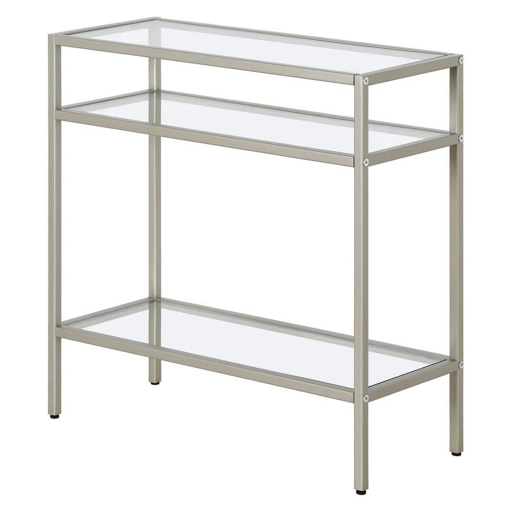 Satin Nickel Rectangular Metal and Glass Side Table