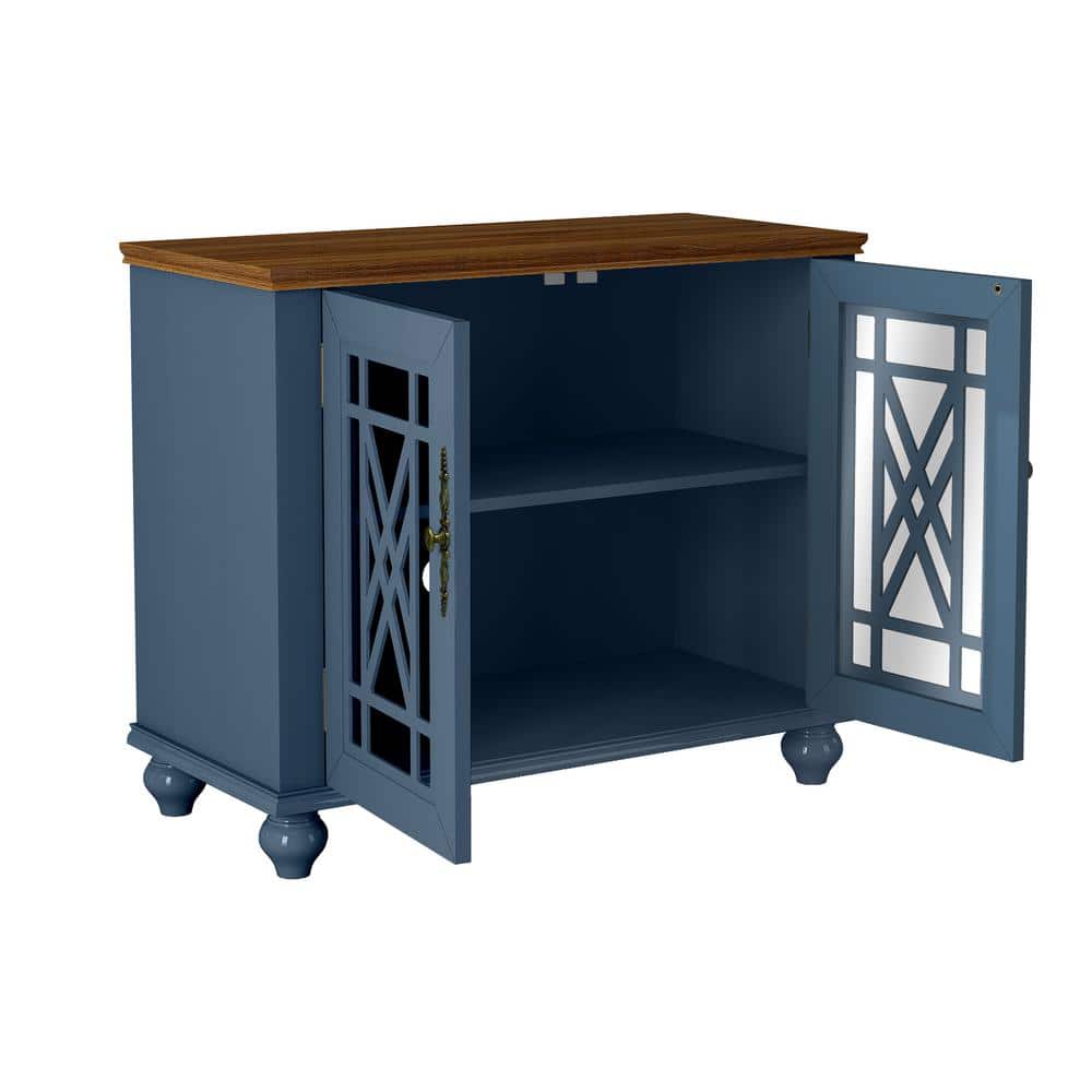 Navy and Wood Vintage Style Sideboard Buffet Cabinet