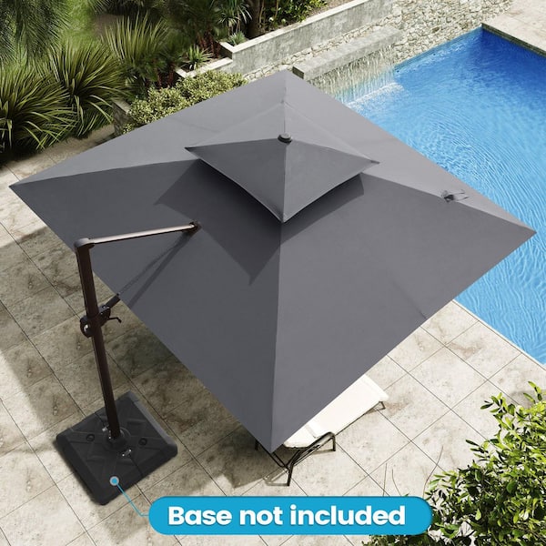 11 ft. x 11 ft. Double Top Cantilever Tilt Patio Umbrella in Dark Gray