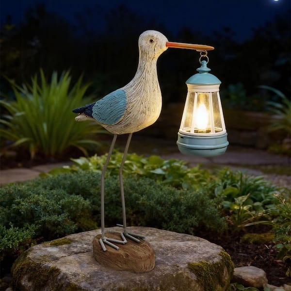 11 in. x 14 in. Blue Resin Solar Seagull Garden Statue HPFNR7511F