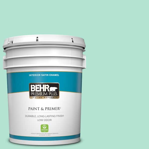 BEHR PREMIUM PLUS 5 gal. #P420-2 Crystal Rapids Satin Enamel Low Odor Interior Paint & Primer