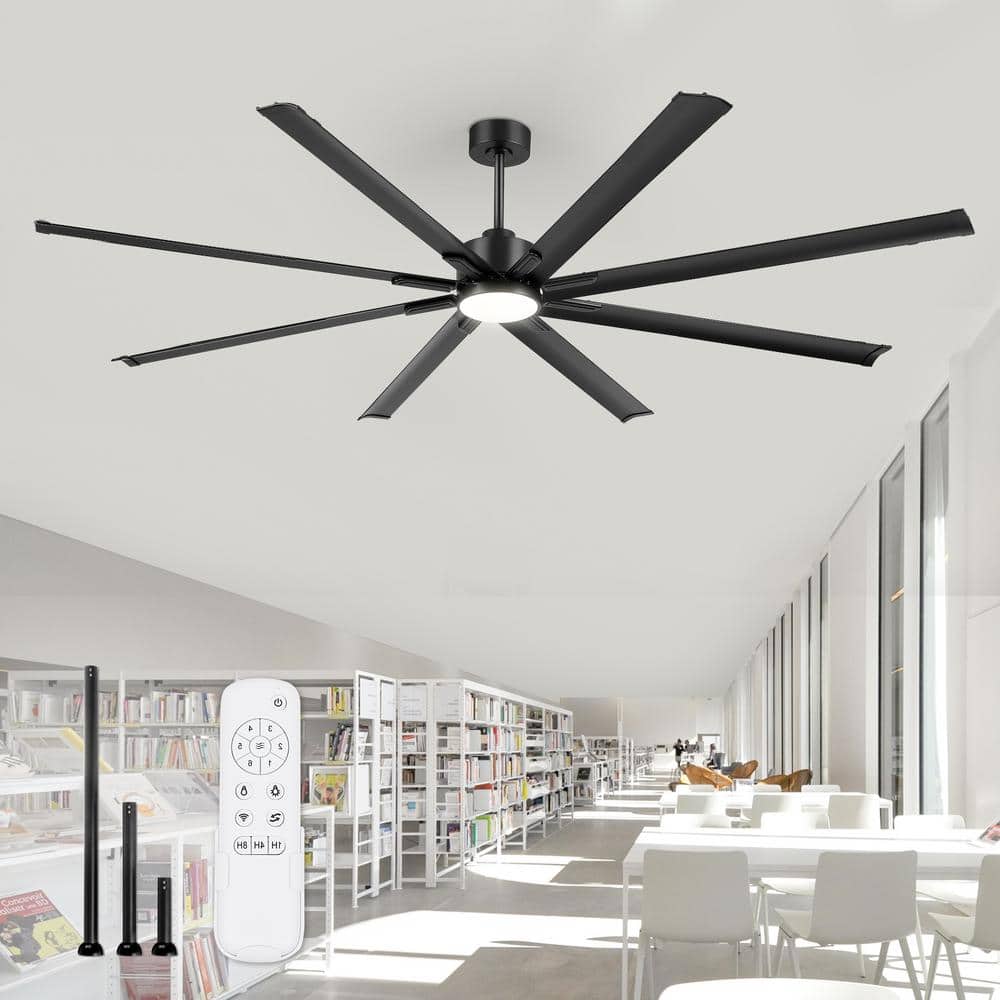 96-Inch Black Aluminum Ceiling Fan with LED Light and Remote Control
