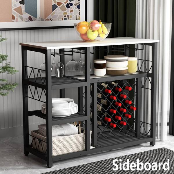 21 Bottle White And Black Metal Kitchen Dining Room Wine Rack Table With Glass Holder Freestanding Wine Bar Cabinet Tm Cywf 0aaa The Home Depot
