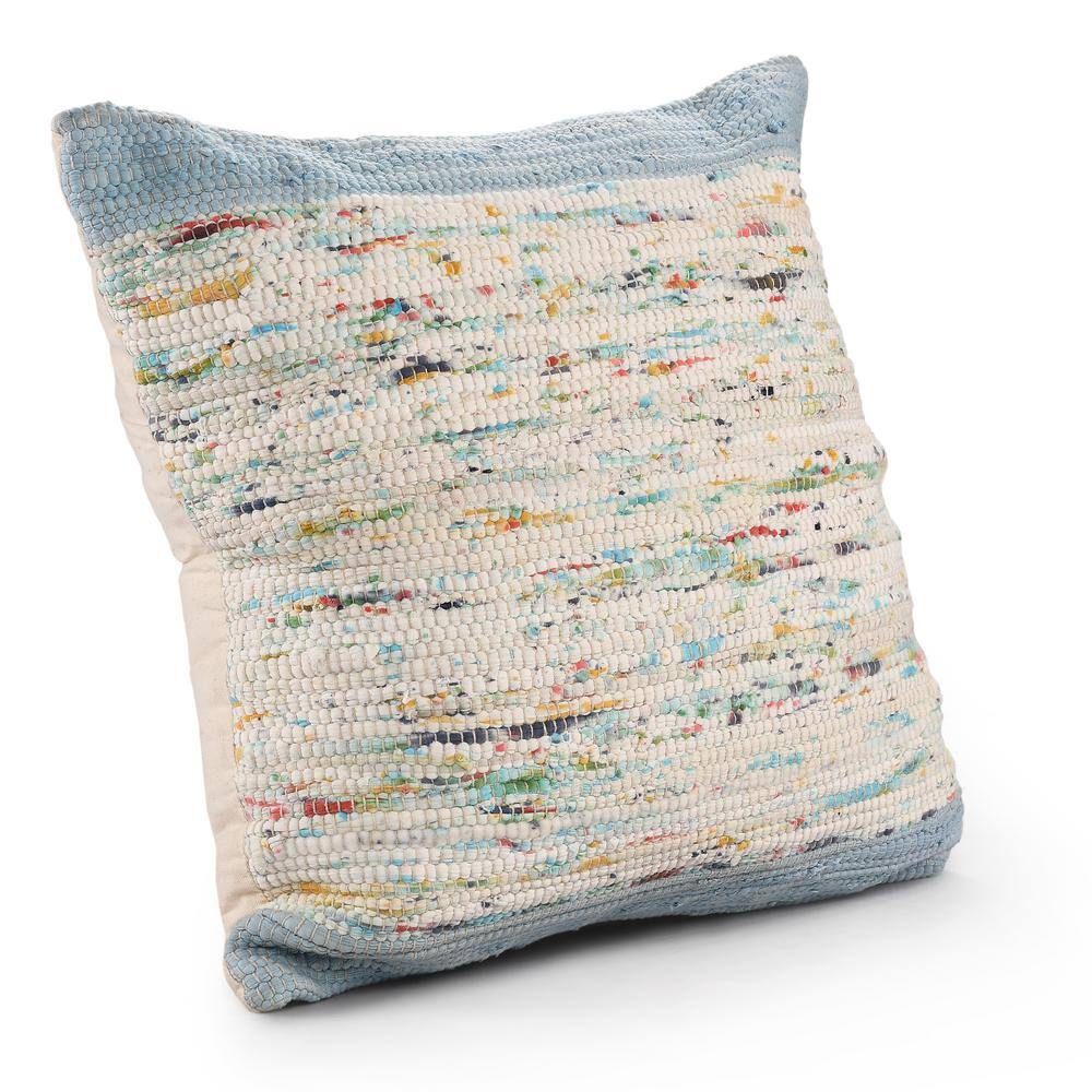 Blue and Multicolor Cotton Textured Square Throw Pillow Set