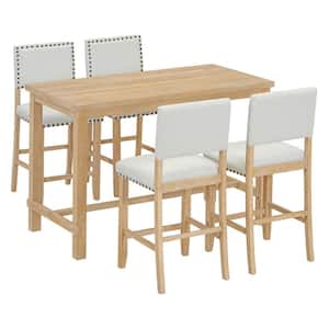 5-Piece Natural Wood Wash Wood Top Dining Room Set Seats 4