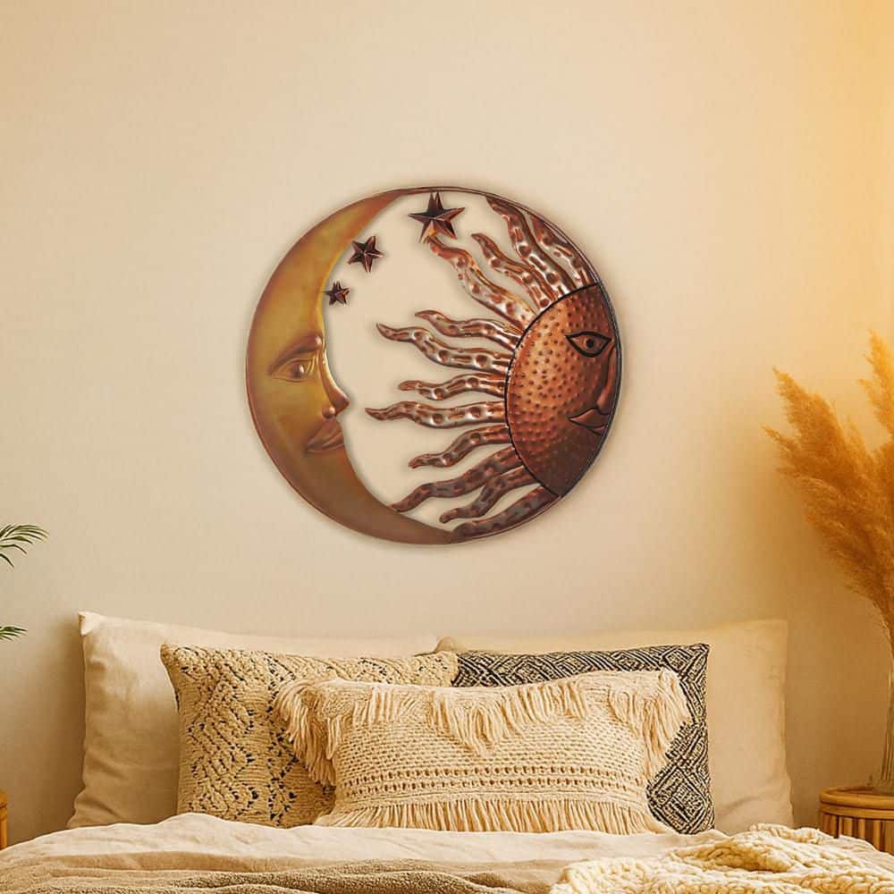 Benjara Celestial Metal Sun Moon Wall Decor BM05395 - The Home Depot