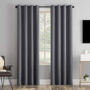 Tyrell 50"W x 63"L Sterling Gray Tonal Texture Draft Shield Fleece Insulated 100% Blackout Grommet Curtain Panel