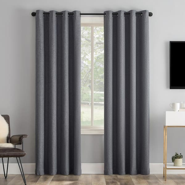 Sun Zero Tyrell 50"W x 96"L Sterling Gray Tonal Texture Draft Shield Fleece Insulated 100% Blackout Grommet Curtain Panel
