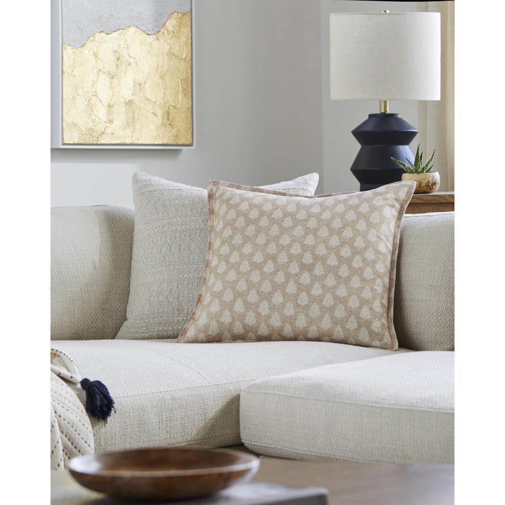 Gardner 18" Tan Polyester Floral Throw Pillow