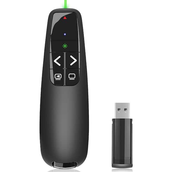 Lukyamzn Wireless Presentation Screen Clicker with Green Laser Pointer for PowerPoint USB Plug and Play Ergonomic Remote