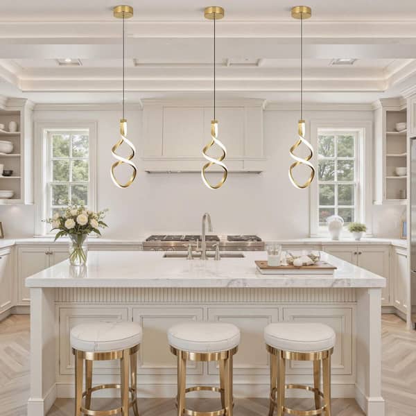 15W Gold Modern Integrated LED Pendant Light Eye Friendly Hanging for Bedroom Dining Room Foye