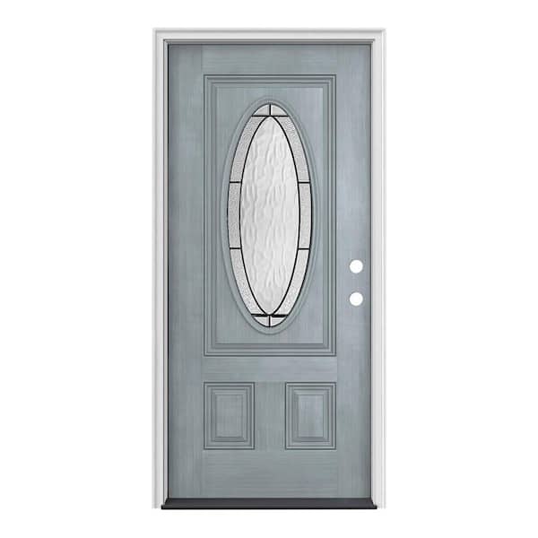 JELD-WEN 32 in. x 80 in. 3/4 Oval Lite Wendover Stone Stained Fiberglass Prehung Left-Hand Inswing Front Door