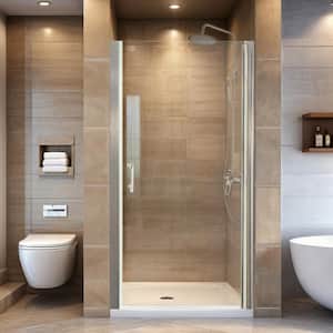 36-37.3 in. W x 72 in. H Brushed Nickel Frameless Pivot Shower Door with 1/4 in Thick Clear Tempered Glass