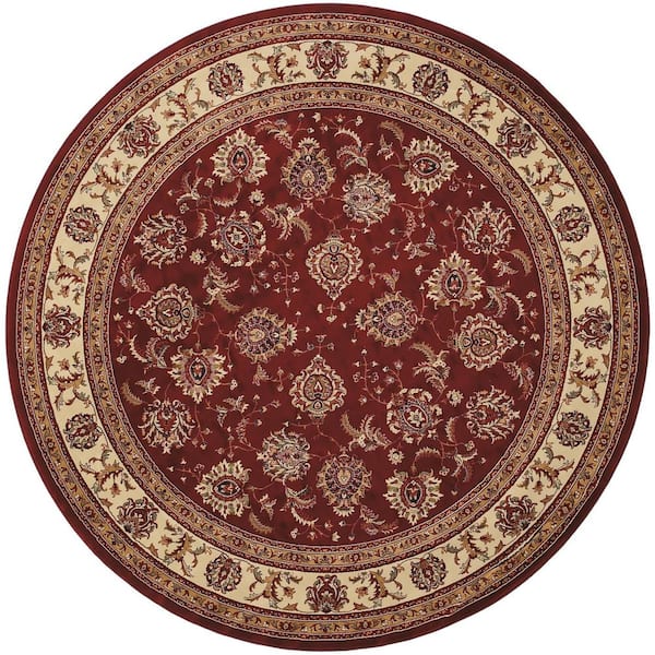 6 ft. Round Ivory, Blue Oriental Washable Area Rug