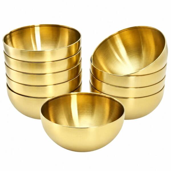 10-Pack Gold Stainless Steel Serving Bowls 5.9 Inch 30oz for Salad Soup Dessert Cereal Fruit Stackable