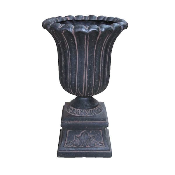 MPG 16.25 in. x 26.5 in. Cast Stone Entrance Urn in Aged Charcoal
