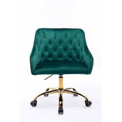 Green Velvet Upholstered Swivel Task Chair with Golden Base