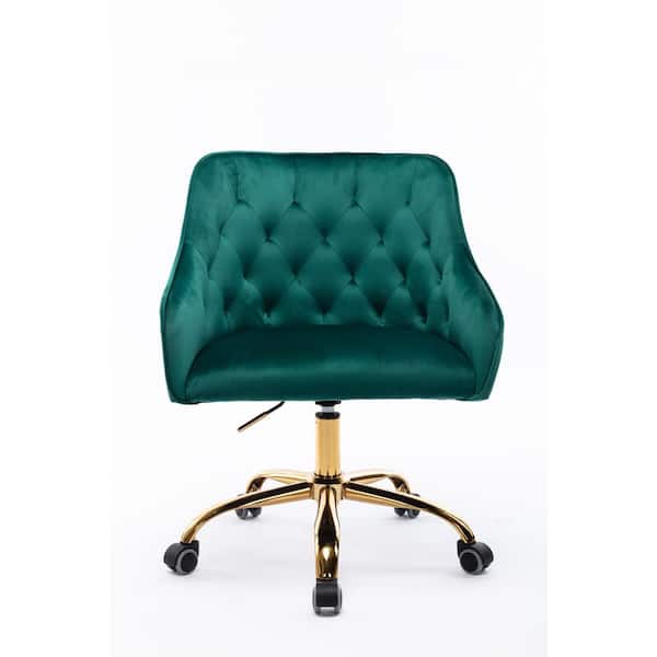 HOMEFUN Green Velvet Upholstered Swivel Task Chair with Golden Base