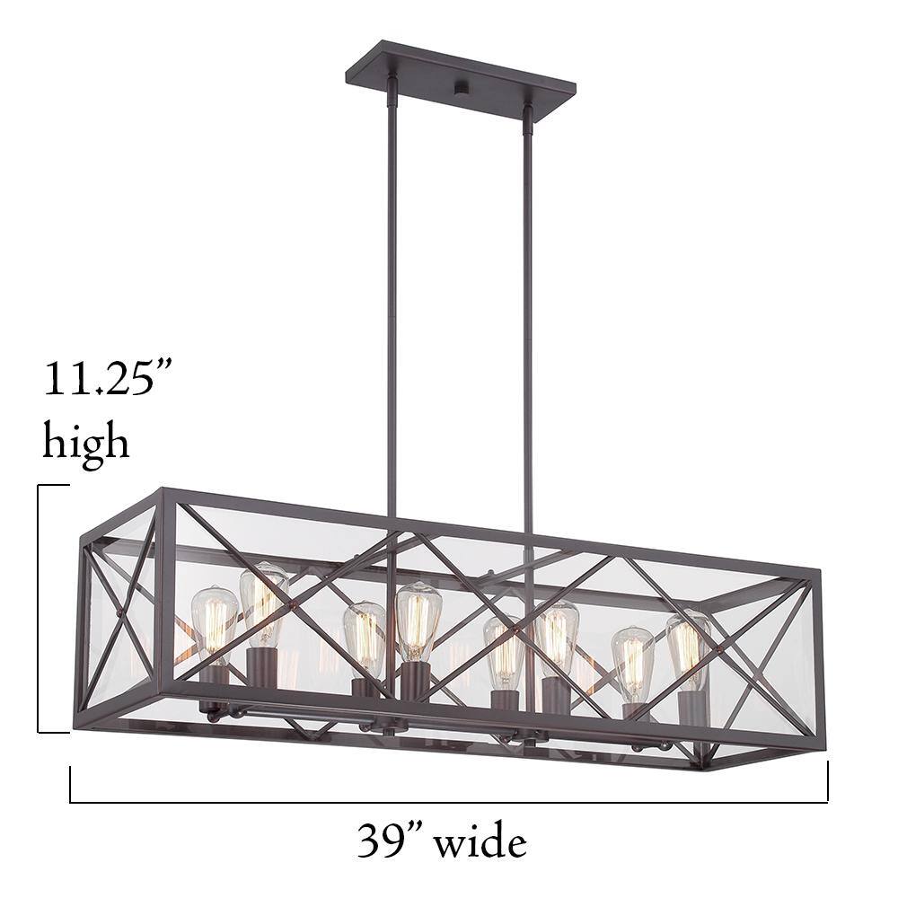 Satin Bronze 8-Light Linear Chandelier with Plug-in Feature