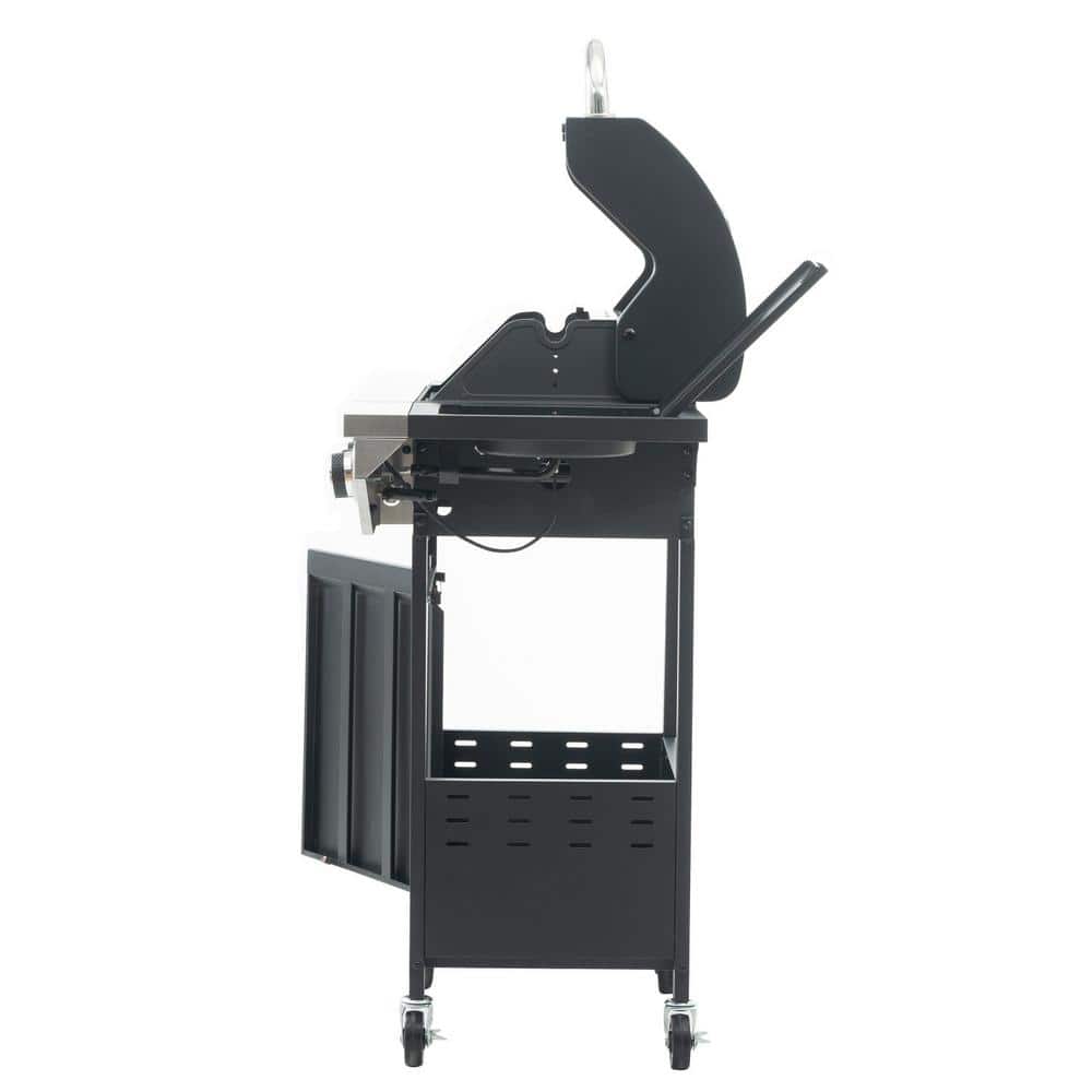3-Burner Black and Stainless Steel Propane Gas Grill with Side Burner