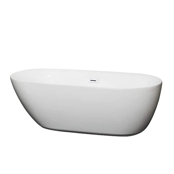 Wyndham Collection Melissa 65 in. Acrylic Flatbottom Bathtub in White with Shiny White Trim