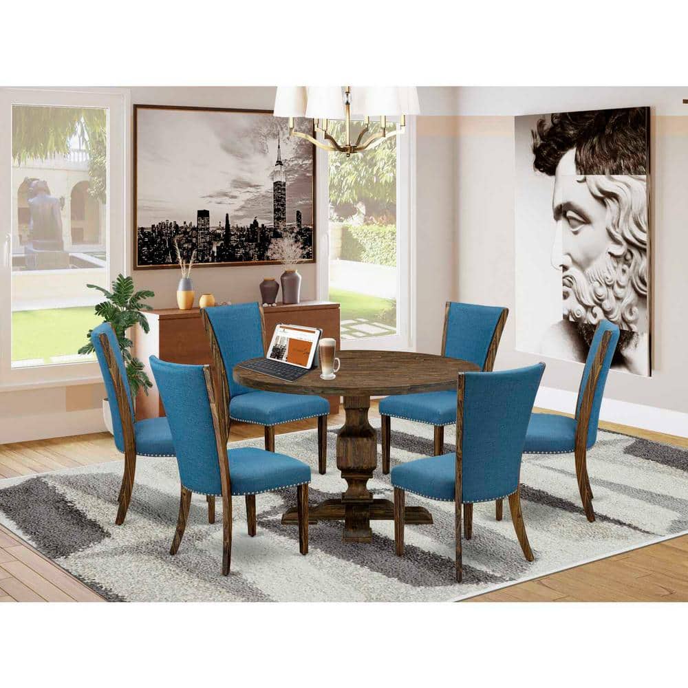 7-Piece Distressed Jacobean Finish Solid Wood Top Dining Table with 6 Parson Chairs with Lattice Back price history on PriceWatchPro