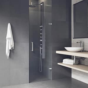 Soho 24 to 24 1/2 in. W x 71 in. H Pivot Frameless Shower Door in Chrome with 5/16 in. (8mm) Clear Glass