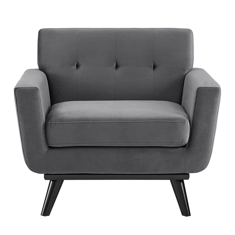 Sloane 40" Gray Velvet Tufted Accent Chair with Black Wood Legs