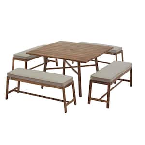 Walnut Cove 5-Piece Steel Outdoor Patio Dining Set with Putty Tan Cushions