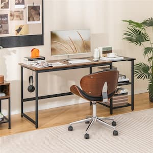59 in. Rectangular Brown Wood Home Office Computer Desk Study Laptop Table Detachable Shelf