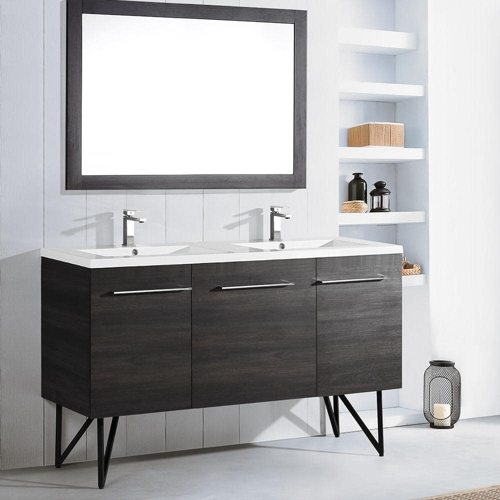 White Ceramic Double Vanity Top Bathroom Sink, 60 Inch