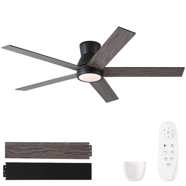 Hushine 52 in. Indoor Black Flush Mount LED Standard Ceiling Fan with Light, Remote Included and Reversible Blades