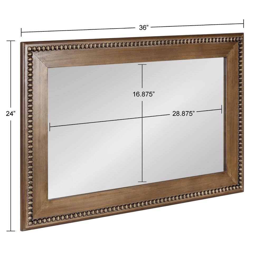 Rustic Brown Rectangular Wood Vanity Mirror with Beaded Edge