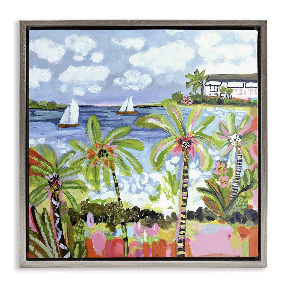 Palm Trees in Bright Sun by Karen Fields 1 Piece Gray Floater Frame Coastal Graphic Art Print 25 in. x 25 in. price history on PriceWatchPro