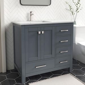 Anneliese 36 in. W x 21 in. D x 35 in. H Single Sink Freestanding Bath Vanity in Charcoal Gray with White Quartz Top