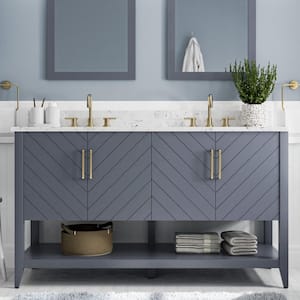 Baybarn 60 in. W x 22 in. D x 35 in. H Double Sink Bath Vanity in Slate Blue with Engineered Carrara Top and Sink