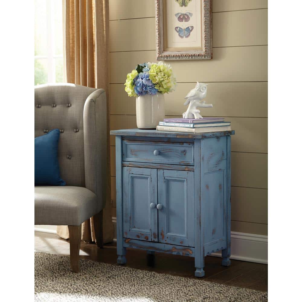 Charming Blue Antique Accent Cabinet with Adjustable Shelving