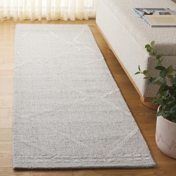 Abstract 2 ft. x 8 ft. Light Gray/Ivory Geometric Solid Runner Rug