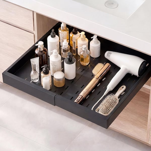 Pull Out Cabinet Organizer, 4-Pack Expandable Width (12.2 in.-18.9 n.), 20.47 in. Drawer w/ Nano Adhesive Strips, Black
