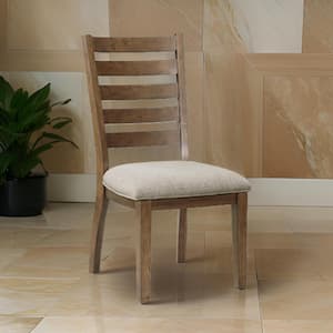 Brown and Beige Polyester Wooden Frame Dining Chair (Set of 2)