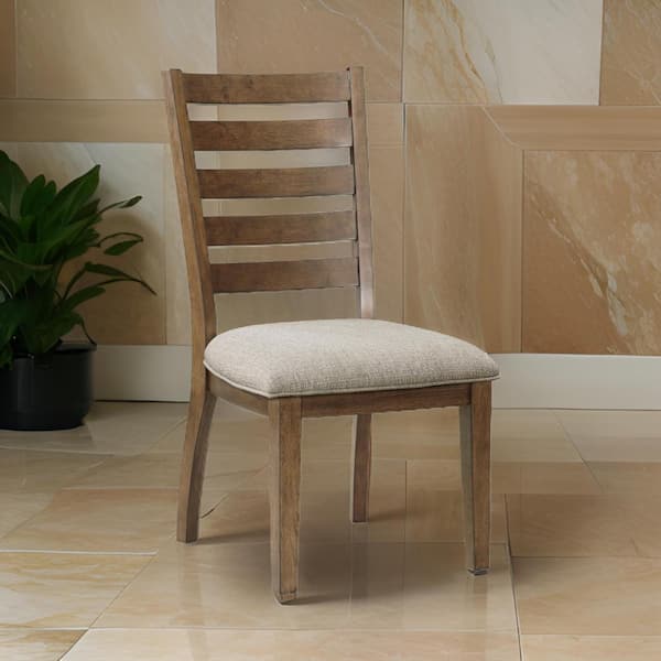 Benjara Brown and Beige Polyester Wooden Frame Dining Chair (Set of 2)