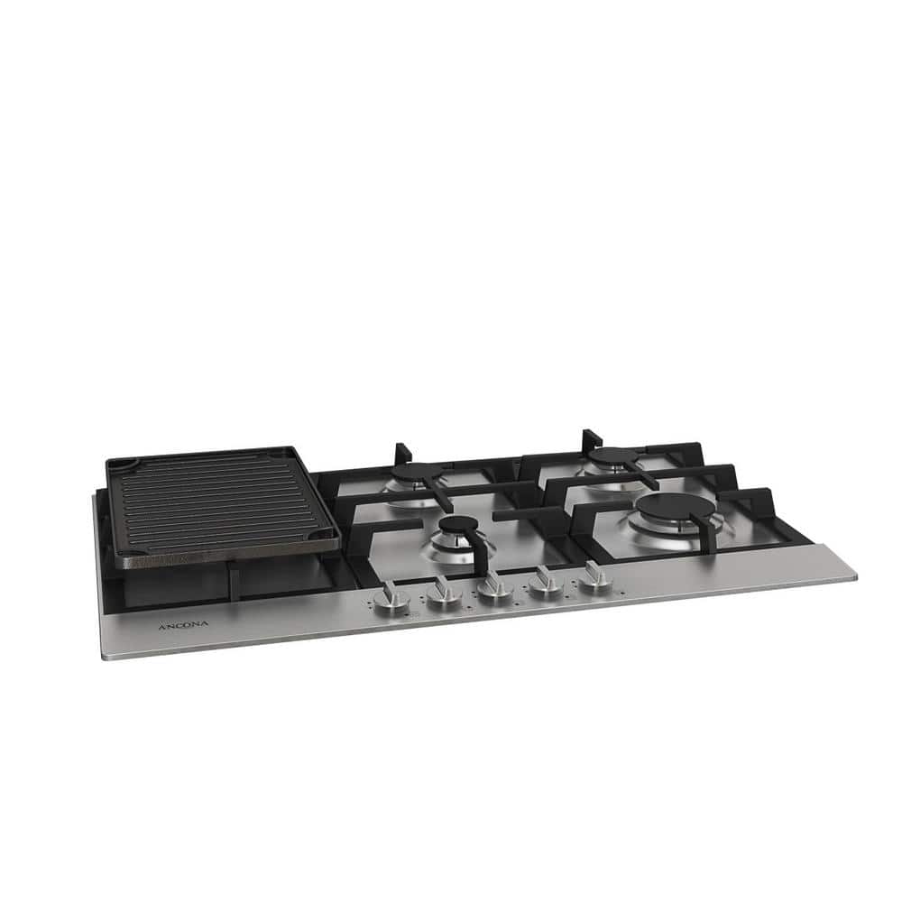 34 in. Gas Cooktop in Stainless Steel with 5 Burners including Cast Iron Griddle