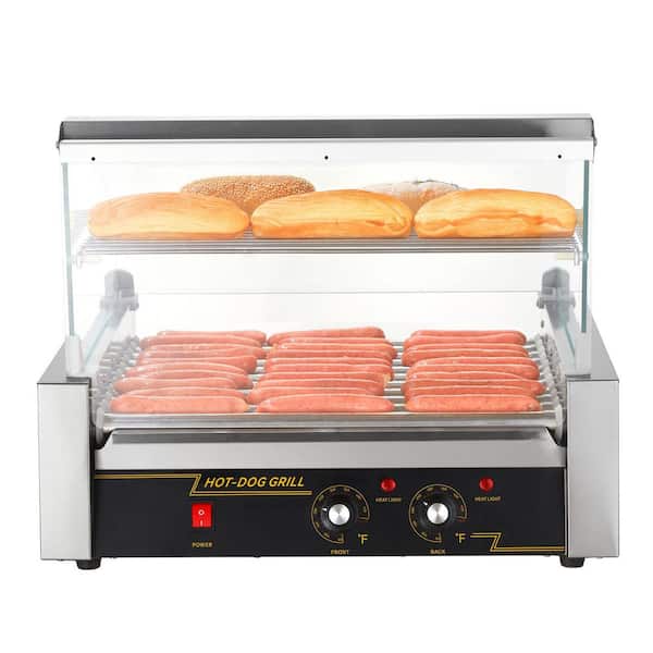 Hot Dog Roller, 11 Rollers 30 Hot Dogs Capacity, 1650 W Stainless Sausage Grill Cooker Machine with Dual Temp Control